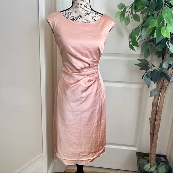 Lauren Ralph Lauren Evening Satin Cap Sleeve Sheath Dress Pink Sz 4 - Picture 2 of 16